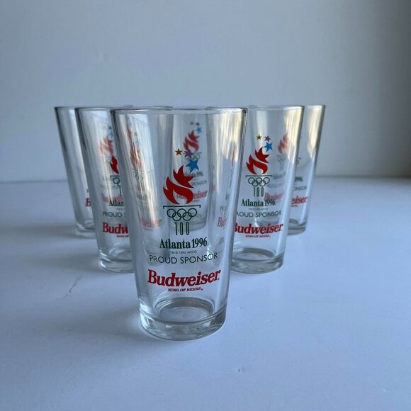 Set of 6 Vintage 1996 Olympics Glasses, Budweiser Logo, Retro Sports - Picture 1 of 10